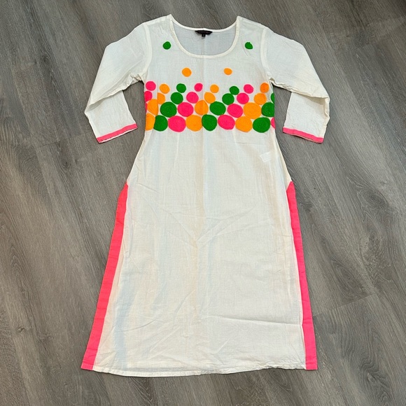 Shakumbhari Kurta Indian Women’s Beige w/Embroidered Circles -M - Picture 1 of 8